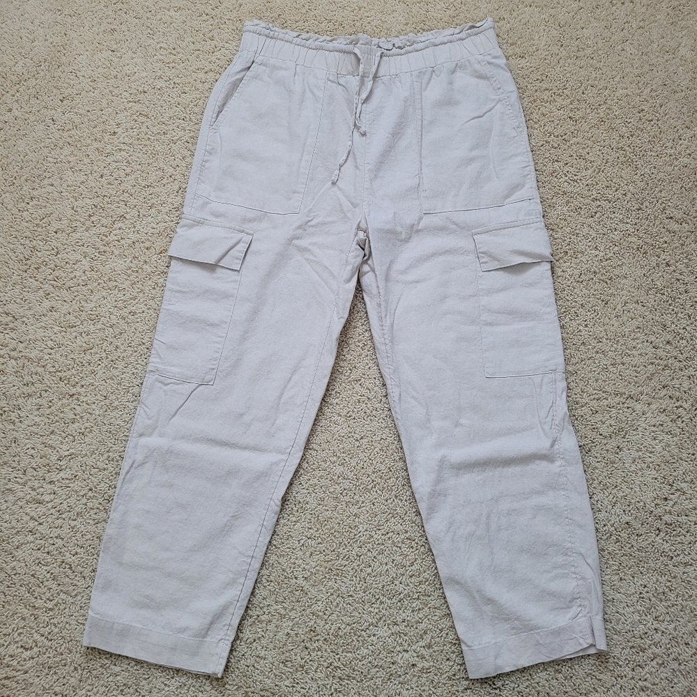 Time & Tru Women's Pull On Linen Blend Straight Leg Pants M (8-10)